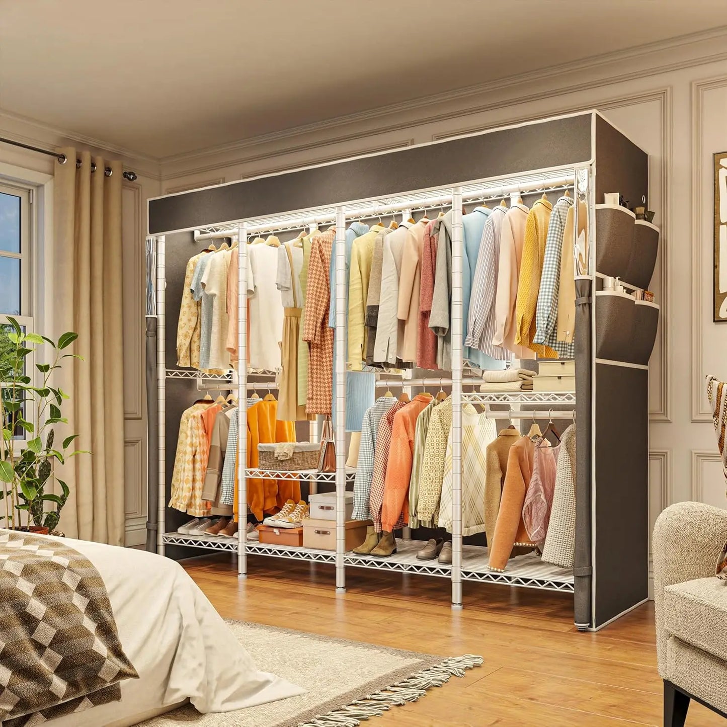 Heavy Duty Wardrobe Closet for Bedroom with Cover