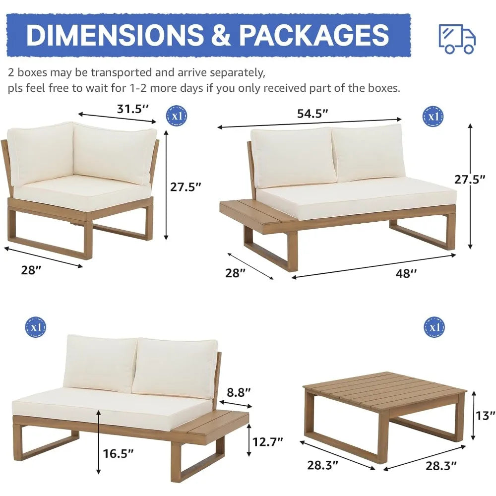 Acacia Wood L-Shaped Sectional Sofa Set