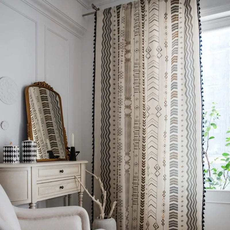Boho Geometric Cotton Linen Patterned Curtains