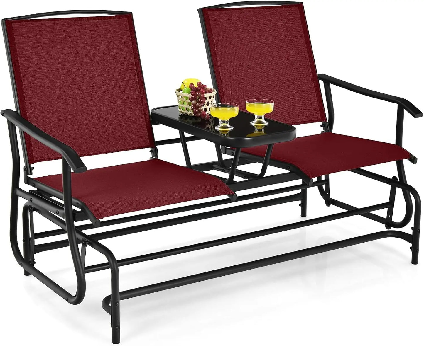 2 Person Swing Glider Loveseat w/Center Table