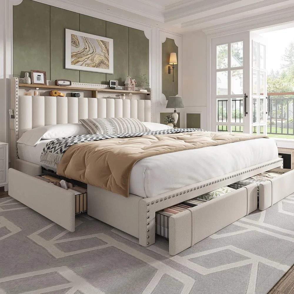 King Size Platform Bed Frame with Storage