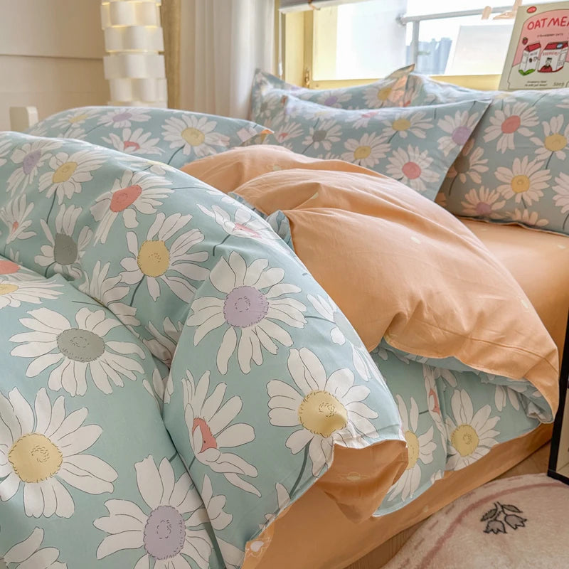 Floral Duvet Cover with Zipper and 2 Pillowcases