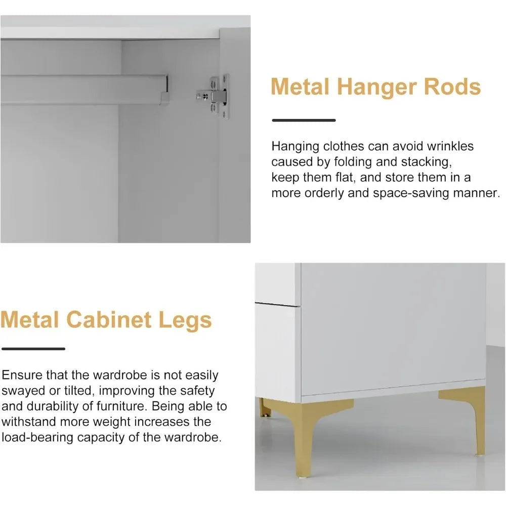 Wardrobe Armoire, White 20.4" D x 63" W x 76.77" H