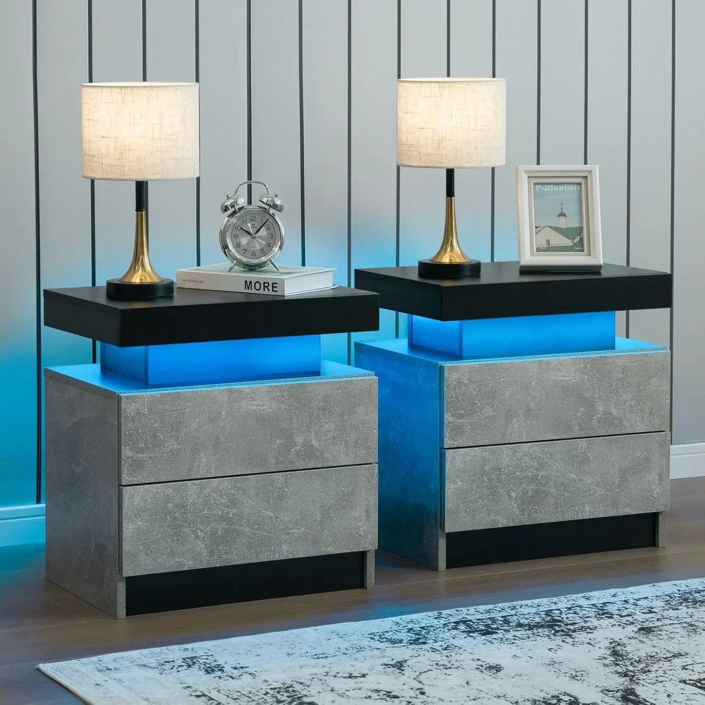 2 LED Nightstands with 2 Drawers