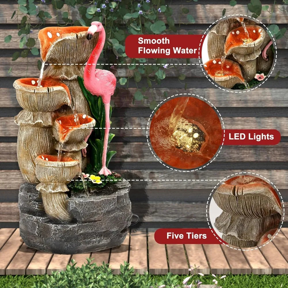 Cascading Garden Fountain with Flamingo
