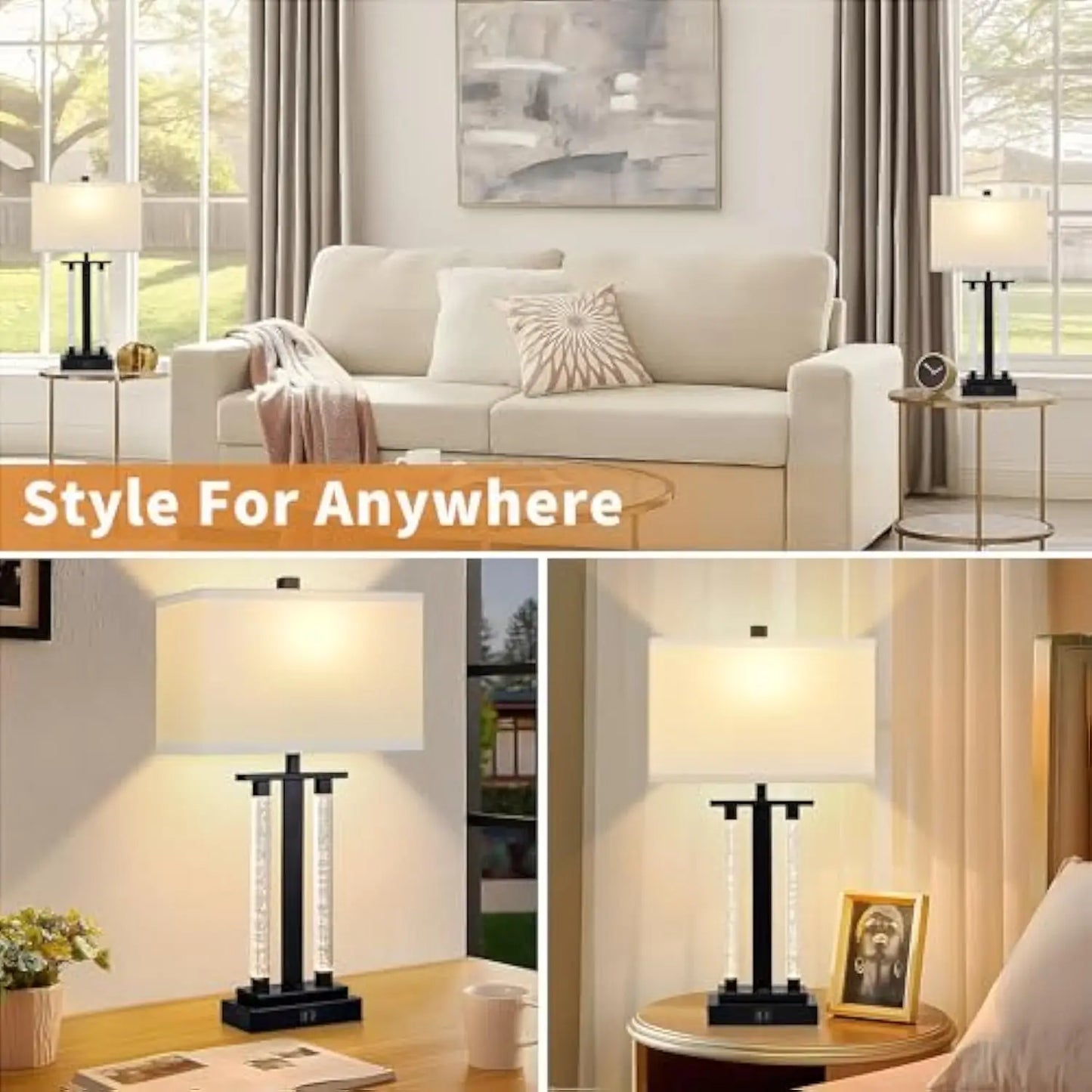Modern Table Lamps Set of 2 With USB Charging Port