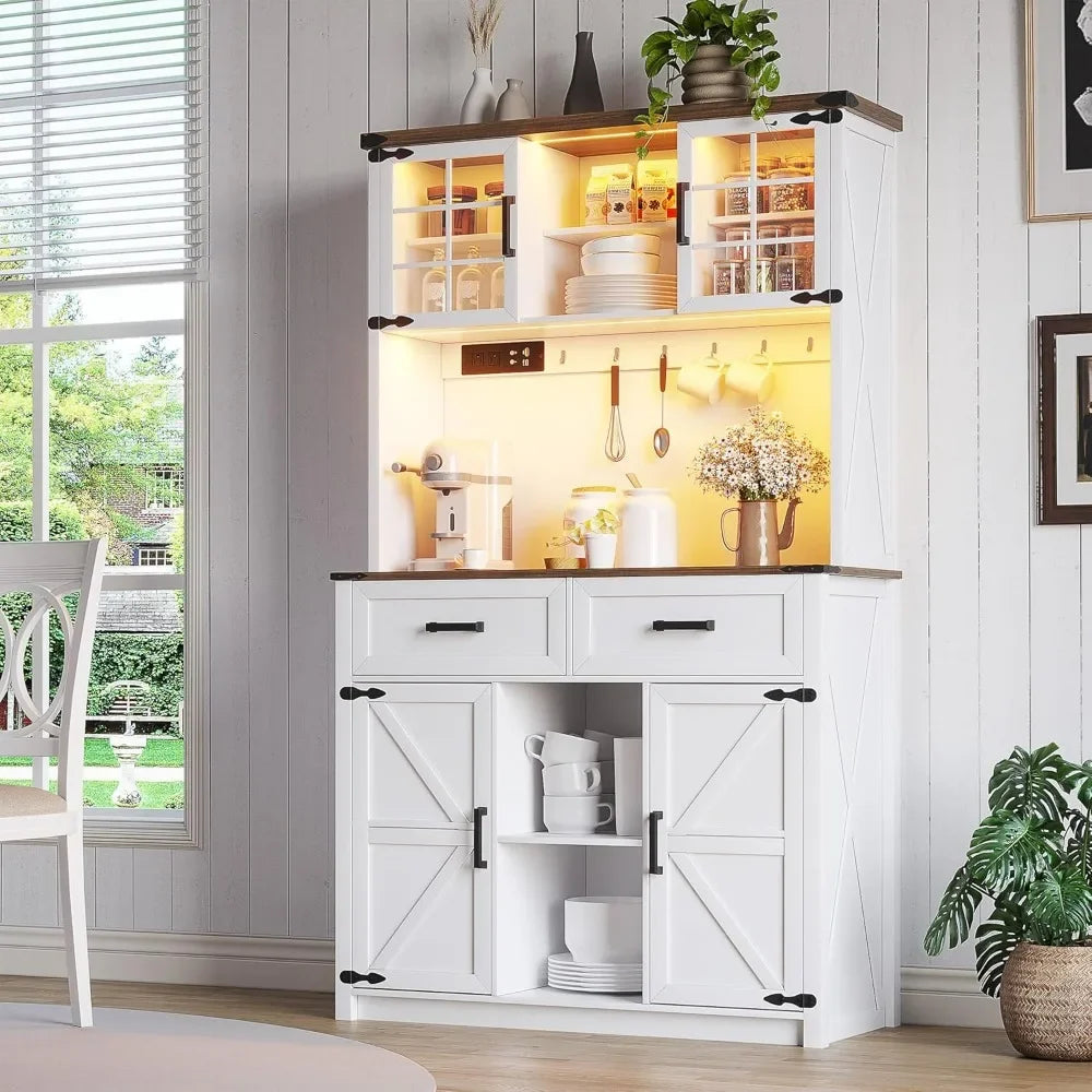 Bar Cabinet with LED Lights & Power Outlets