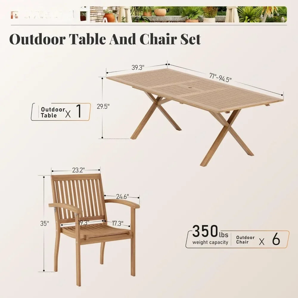 7Pieces Acacia Wood Patio Dining Table Set