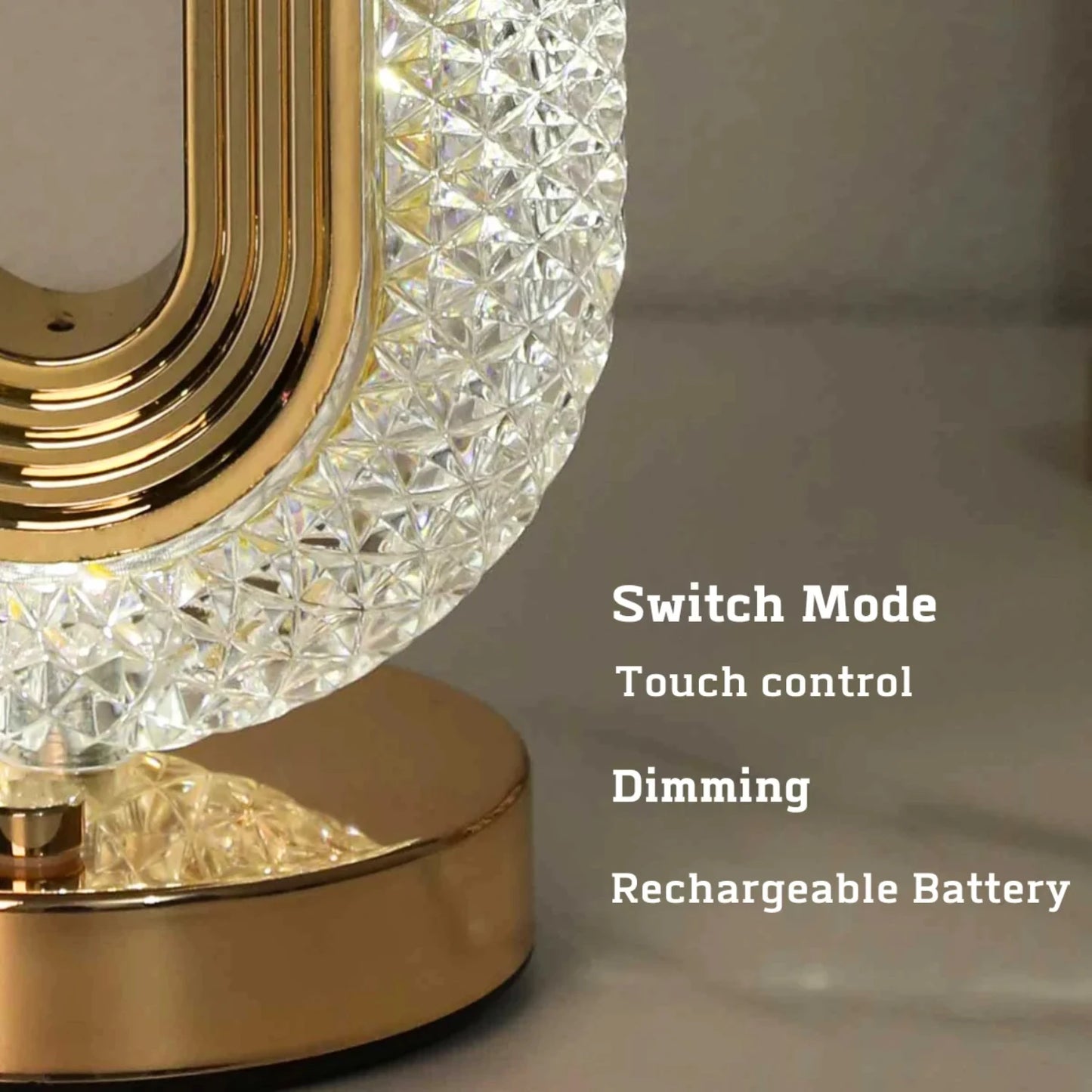 Oval Crystal Table Lamp - Rechargeable Night Light