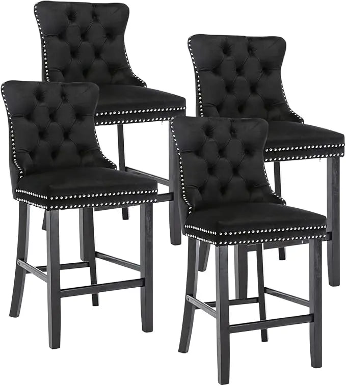 27" Modern Velvet Bar Stools with Button Decor Set of 4