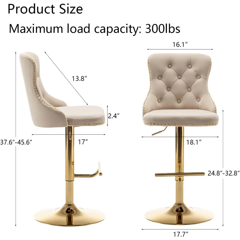 Gold Swivel Velvet Bar Stools Set of 4