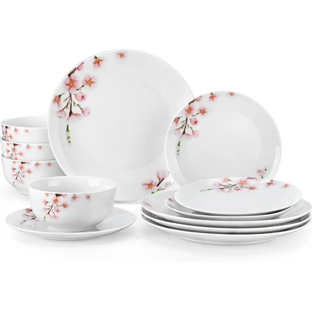 12 Piece Porcelain Dinnerware Set Floral Pattern