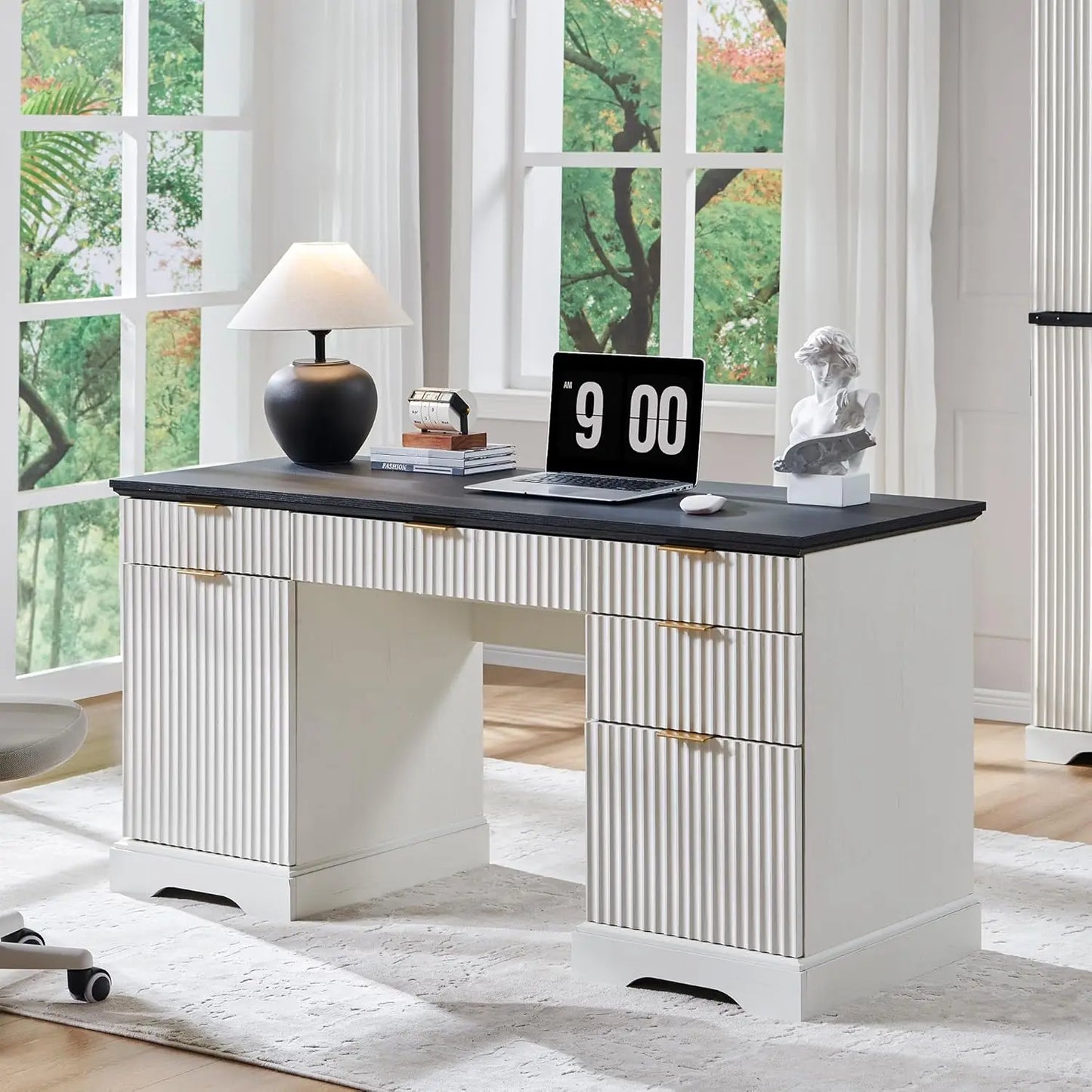 Modern L Shaped Home Office Desk with Storage