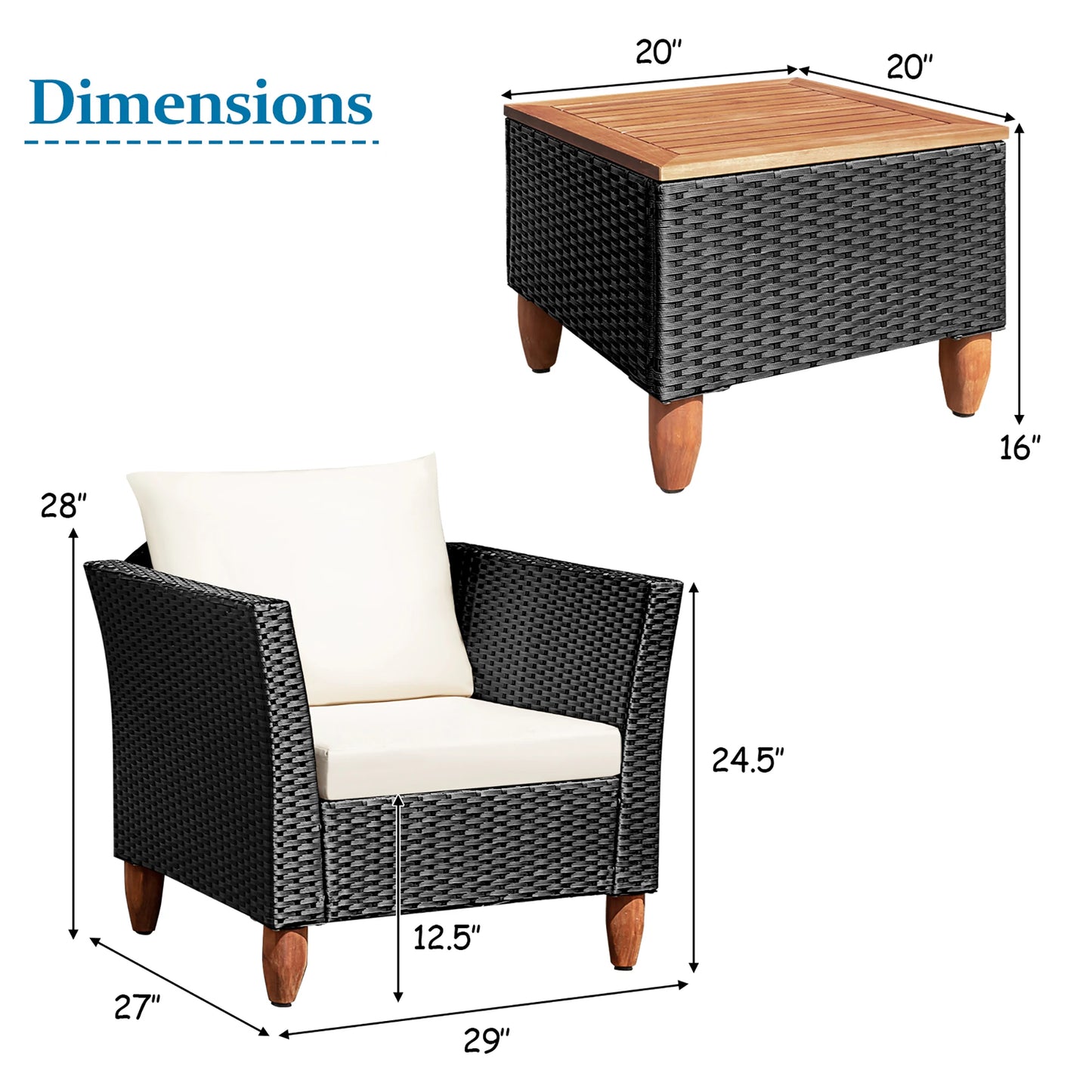 3PCS Outdoor Patio Rattan Furniture Set
