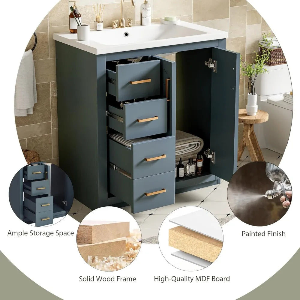 30" Herringbone Single Sink Bathroom Vanity
