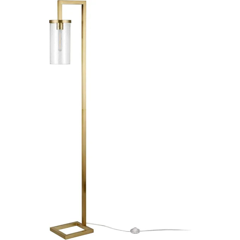 Tall Floor Lamp with Glass Shade in Brass