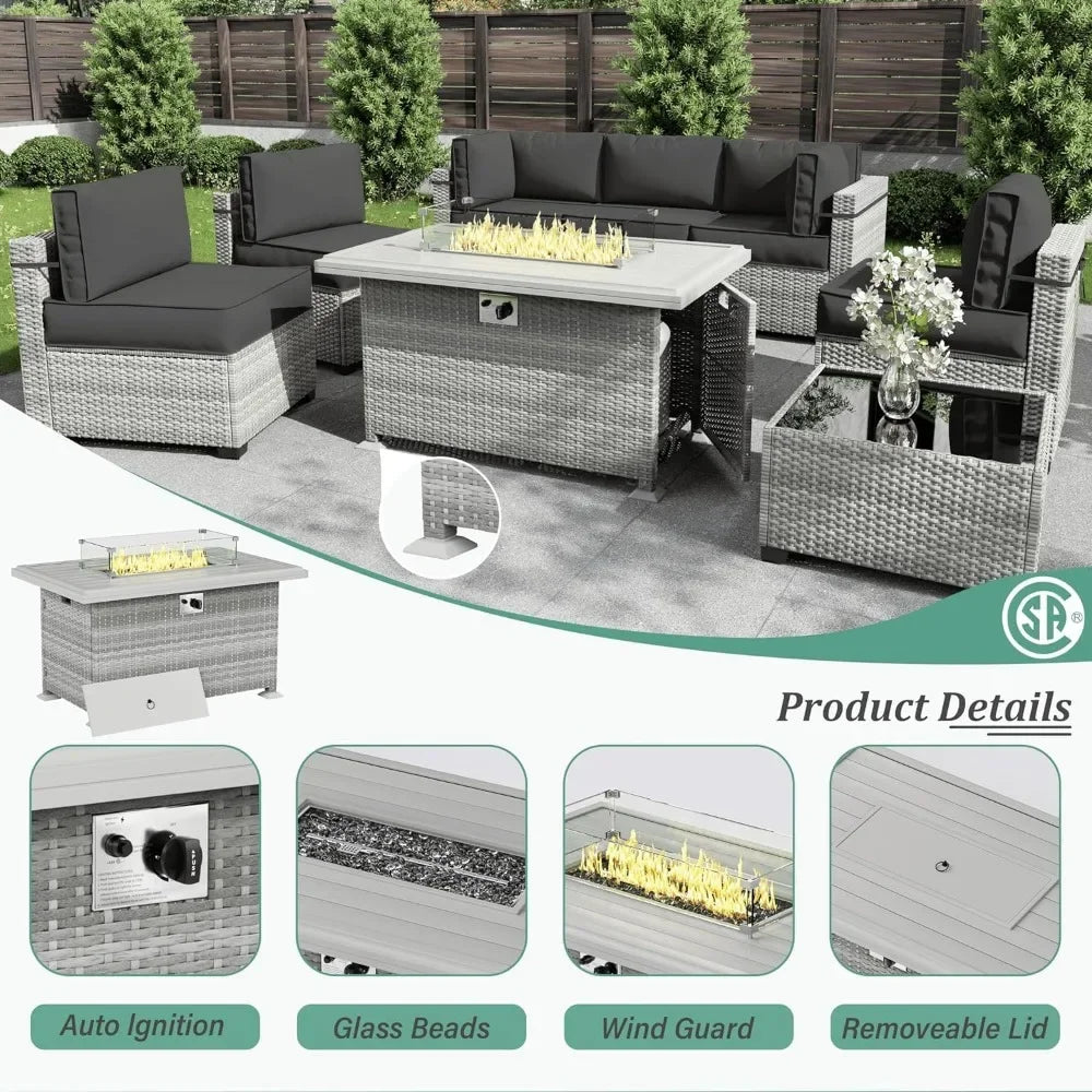8-Piece Patio Set With Fire Pit Table