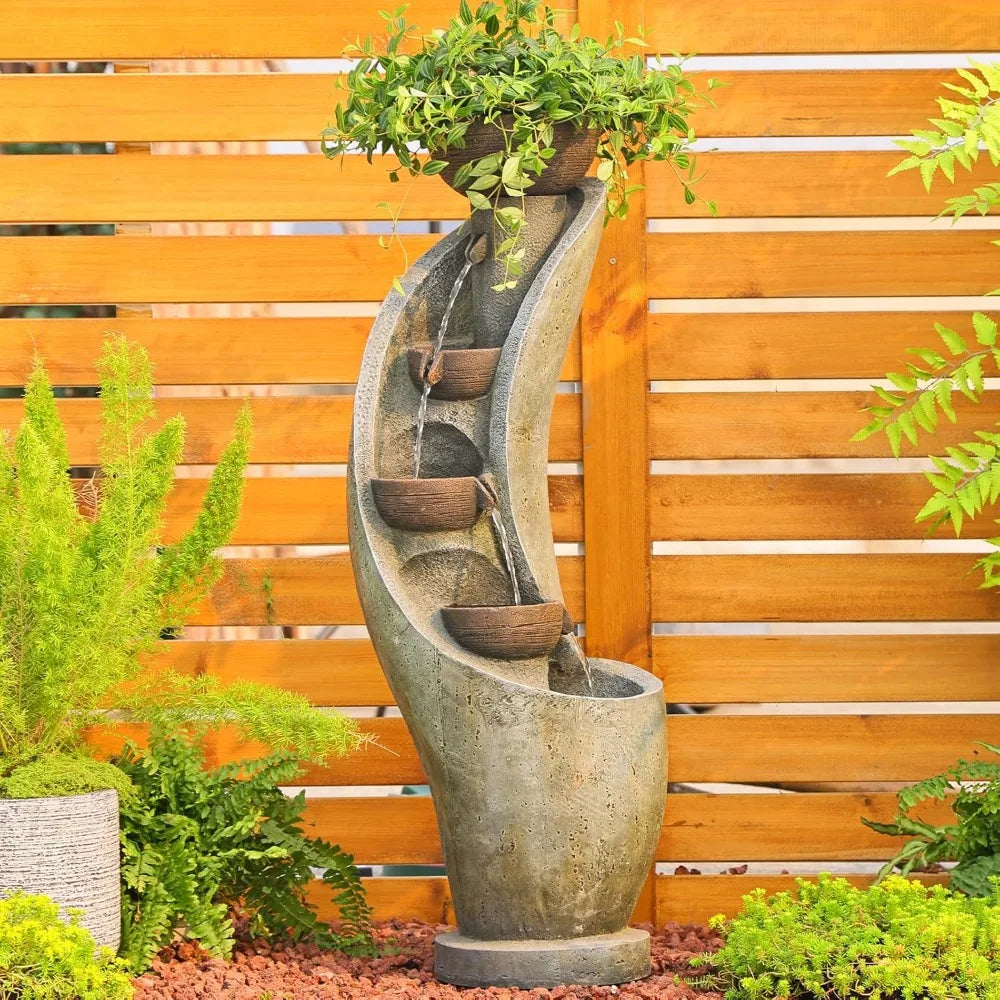 4-Tier Bowl Outdoor Fountains and Waterfalls with LED Lights