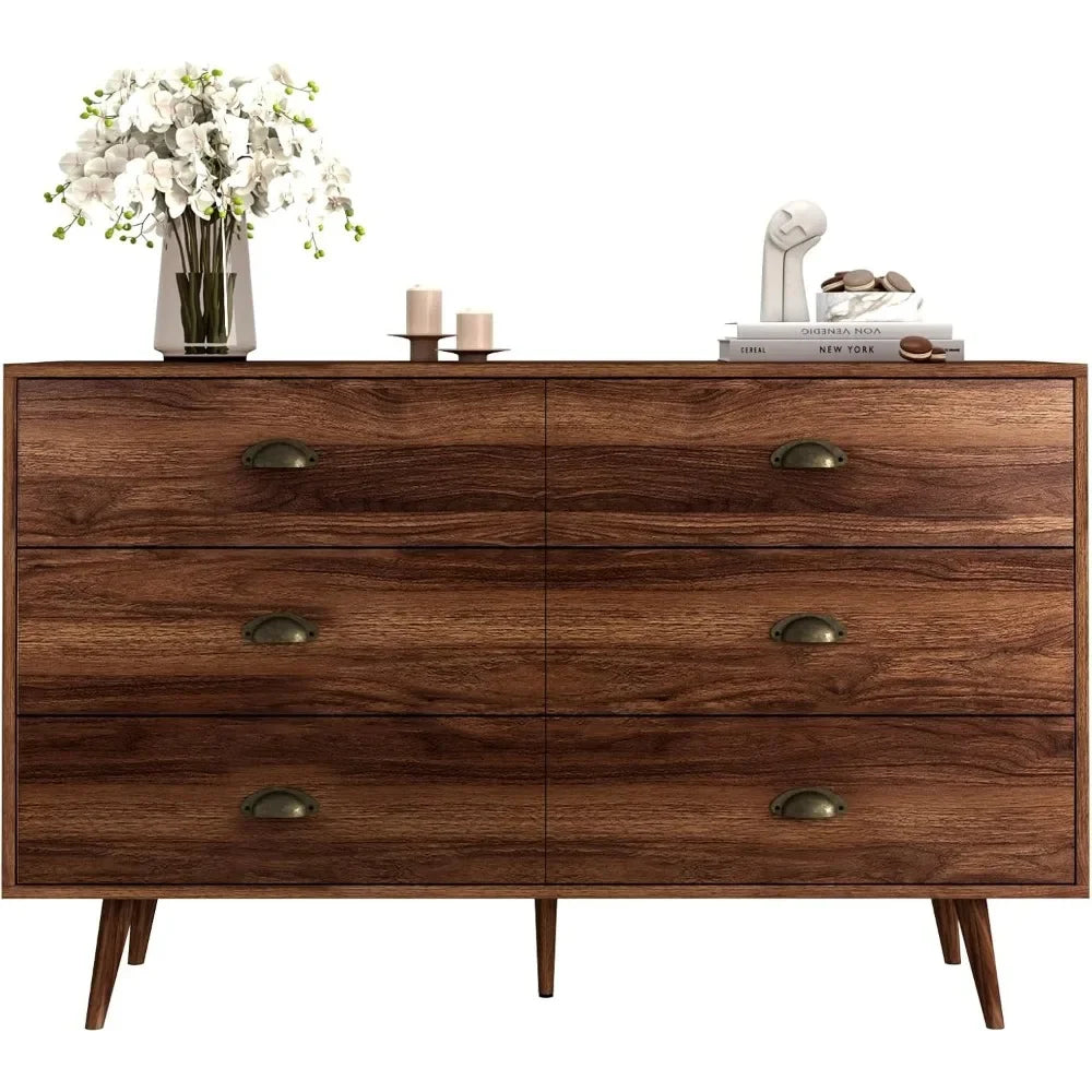 Wood 6 Drawer Dresser for Bedroom