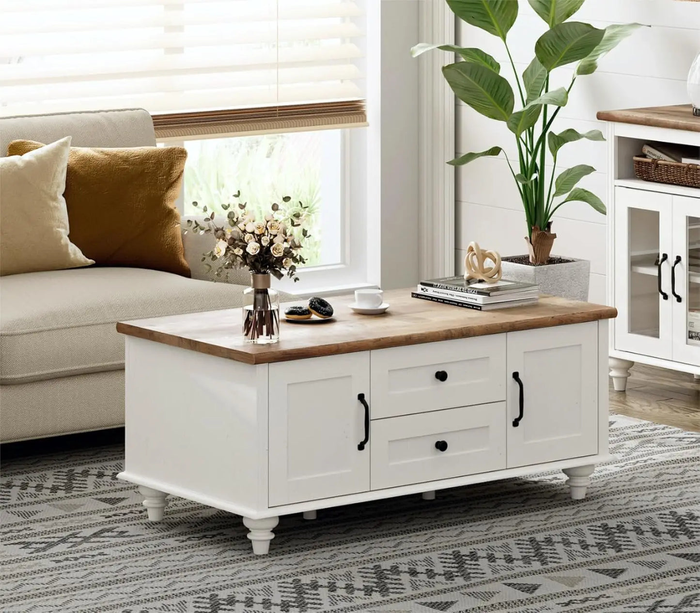 Country Coffee Table with Storage Cabinet