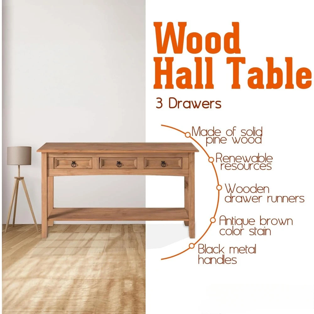 Solid Wood Console Table with Drawers