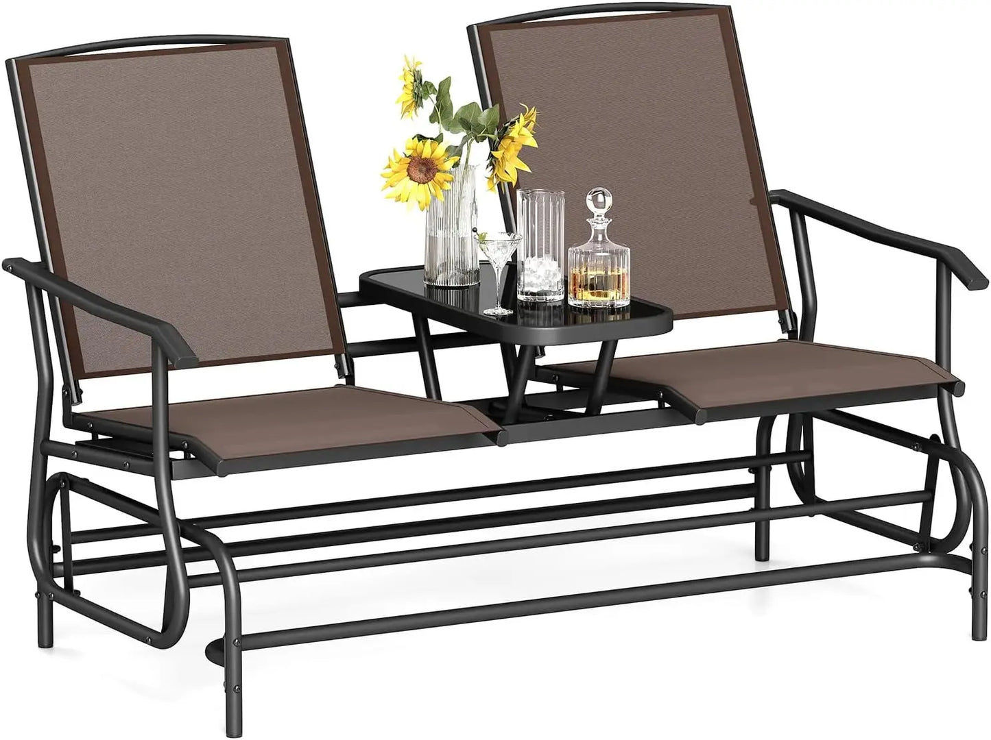 2 Person Swing Glider Loveseat w/Center Table
