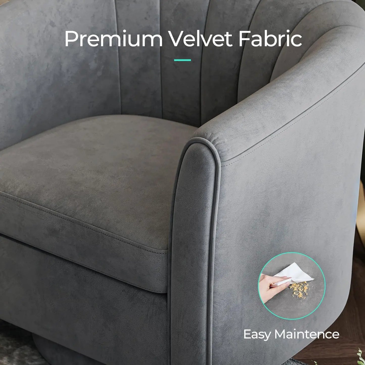 Velvet Small Barrel Chair with Ottoman