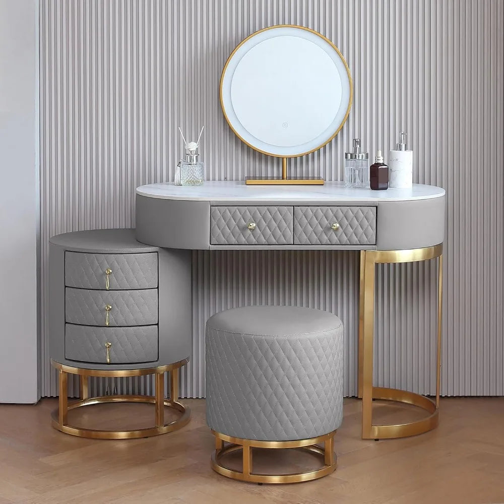 Luxury Makeup Table with Storage Drawers & Stool