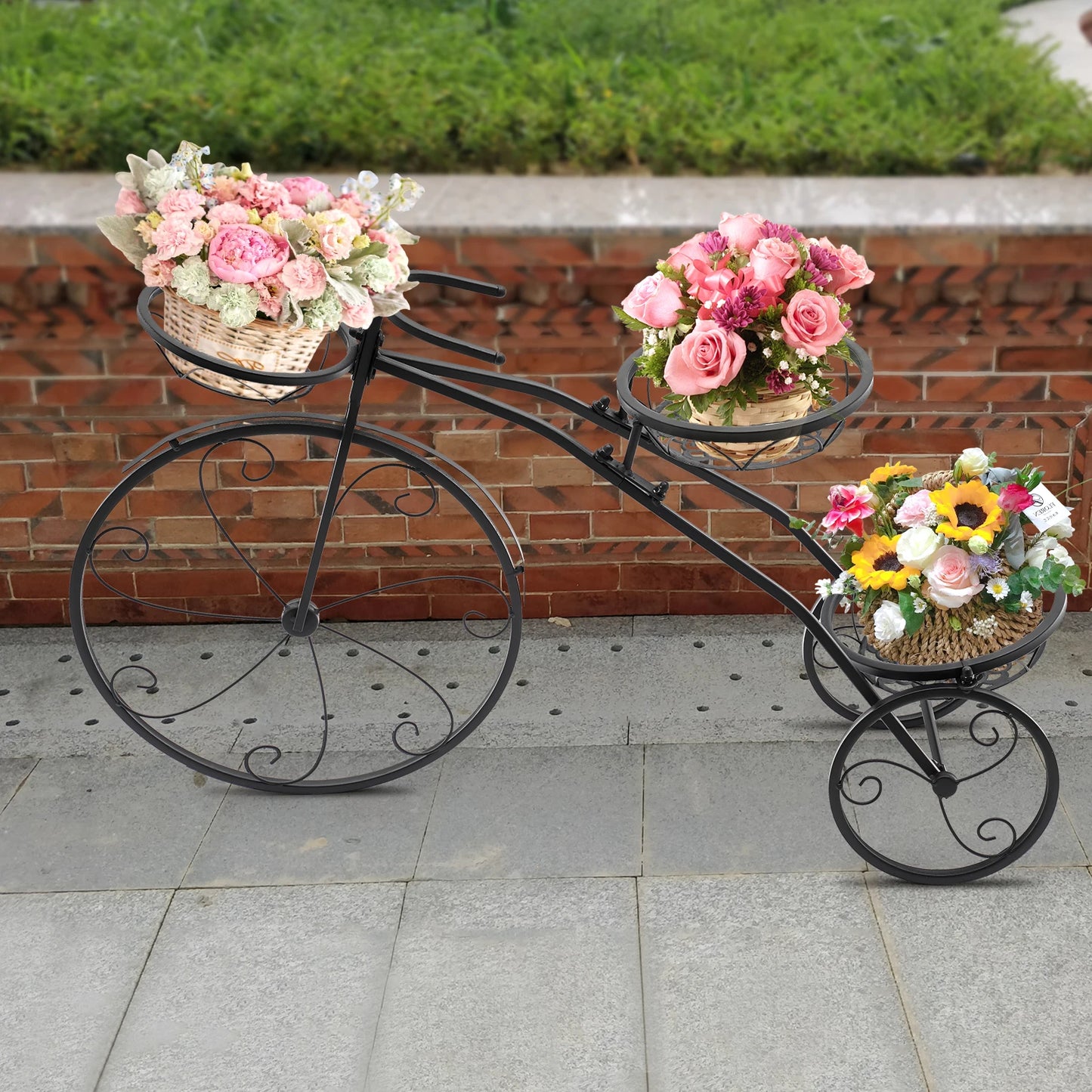 3-Tier Black Metal Bicycle Planter
