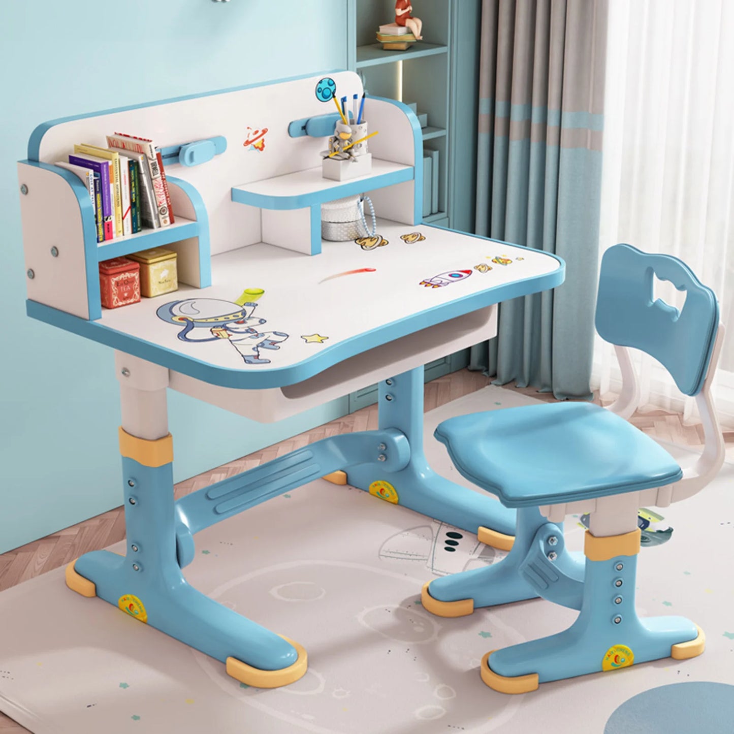 Kids Adjustable Height Study Table with Drawer Chair Set
