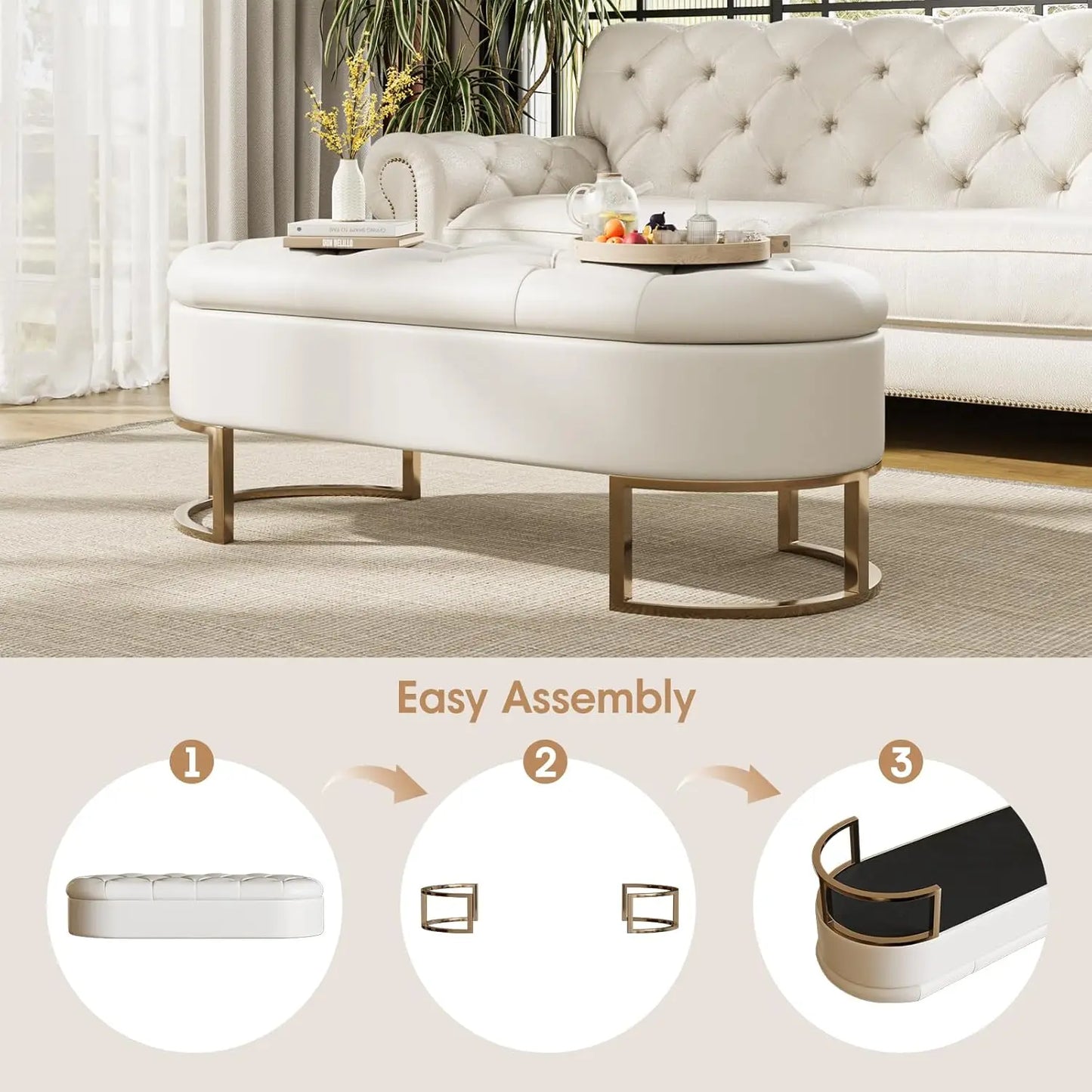 Upholstered Leather 50''L Ottoman