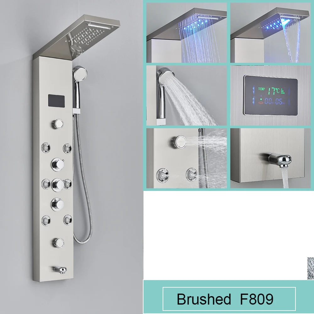 Black LED Light Shower Panel Waterfall Rain Shower
