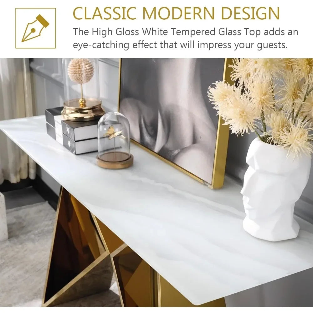 Luxury Entryway Table with Polished Gold M-Base