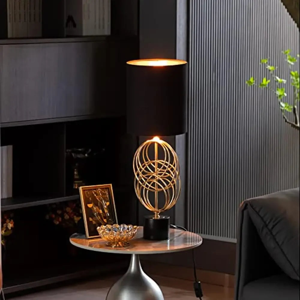 26" Metal Table Lamp with Gold Stand and Black Lampshade