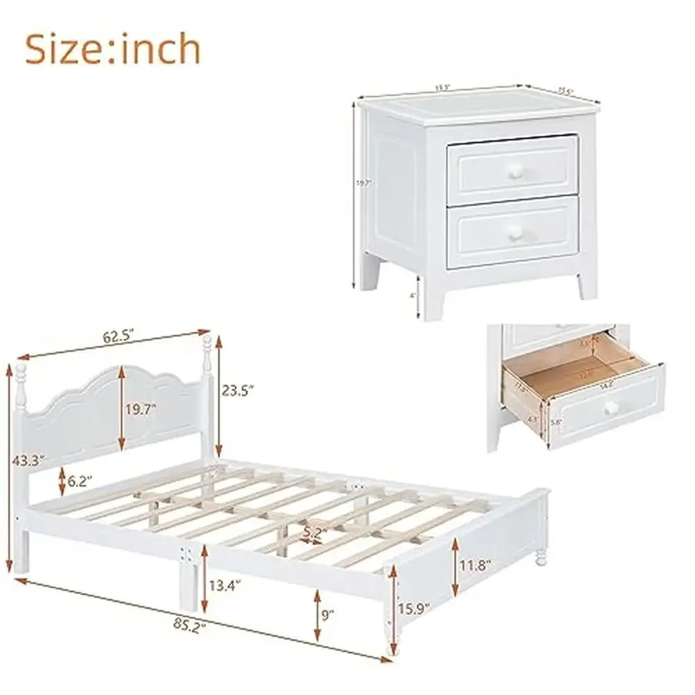 Retro Style Queen Size Platform Bed Set