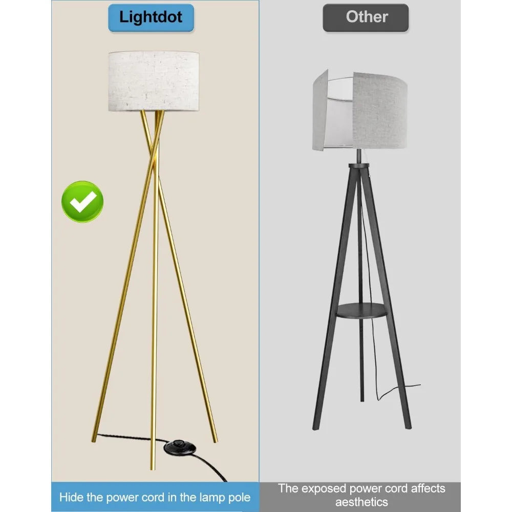 Gold Tripod Floor Lamp, Linen Shade