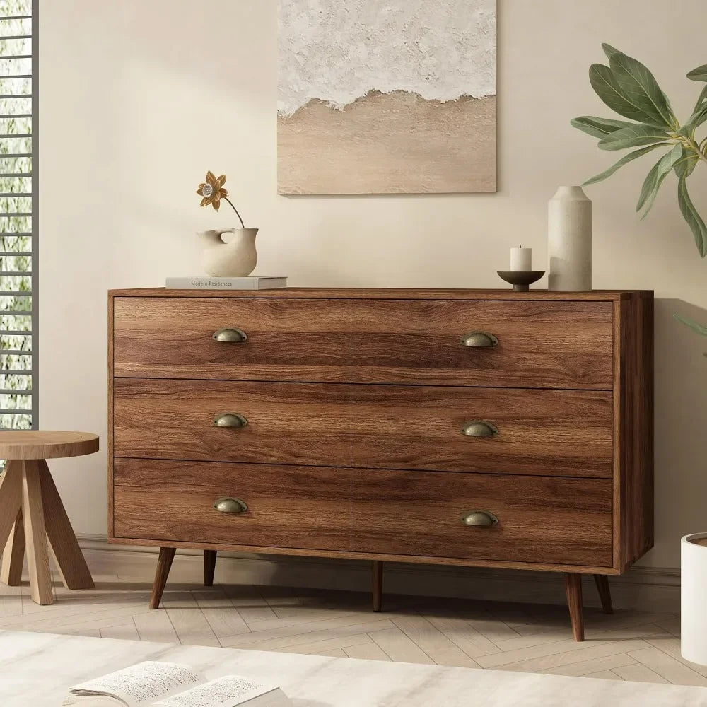 Wood 6 Drawer Dresser for Bedroom