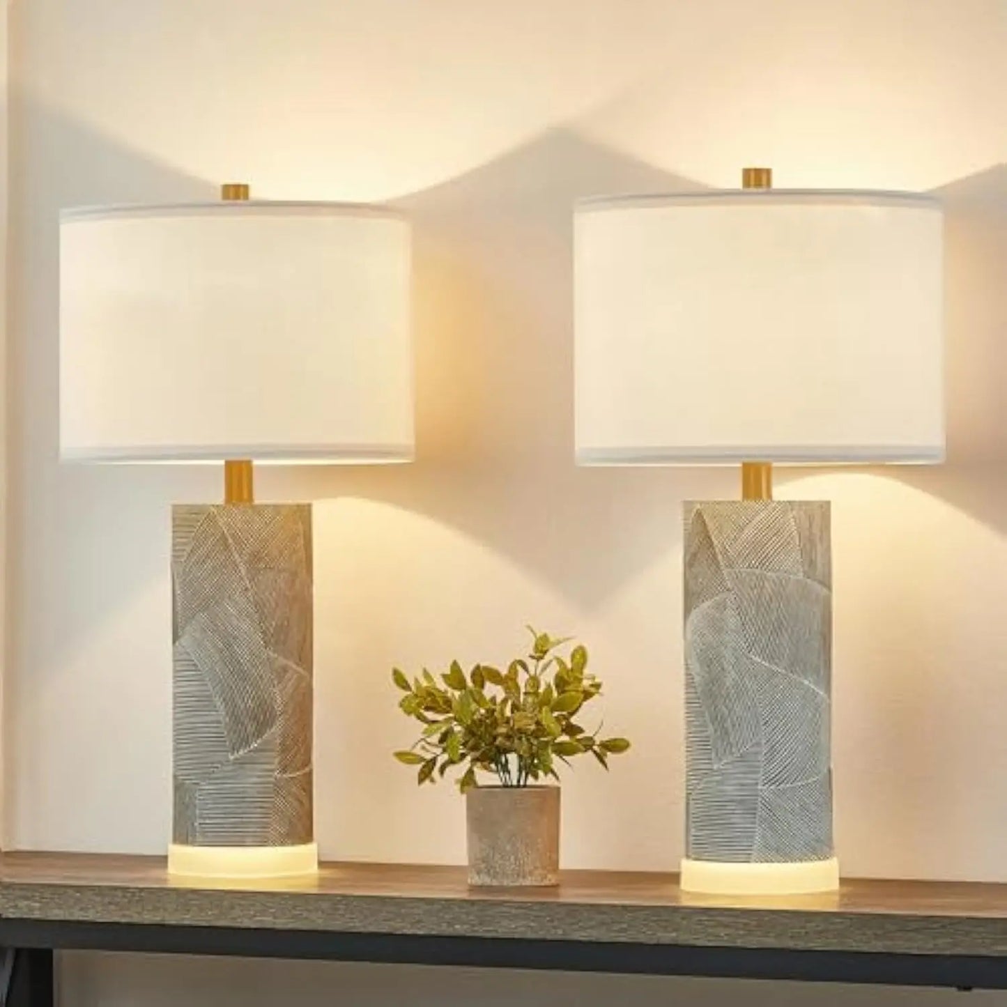 Set of 2 Distressed Gray Table Lamps with LED Base