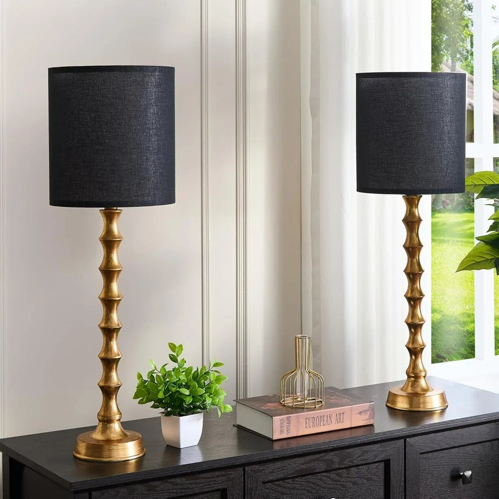 Gold Buffet Lamps Set of 2 with Black Shade