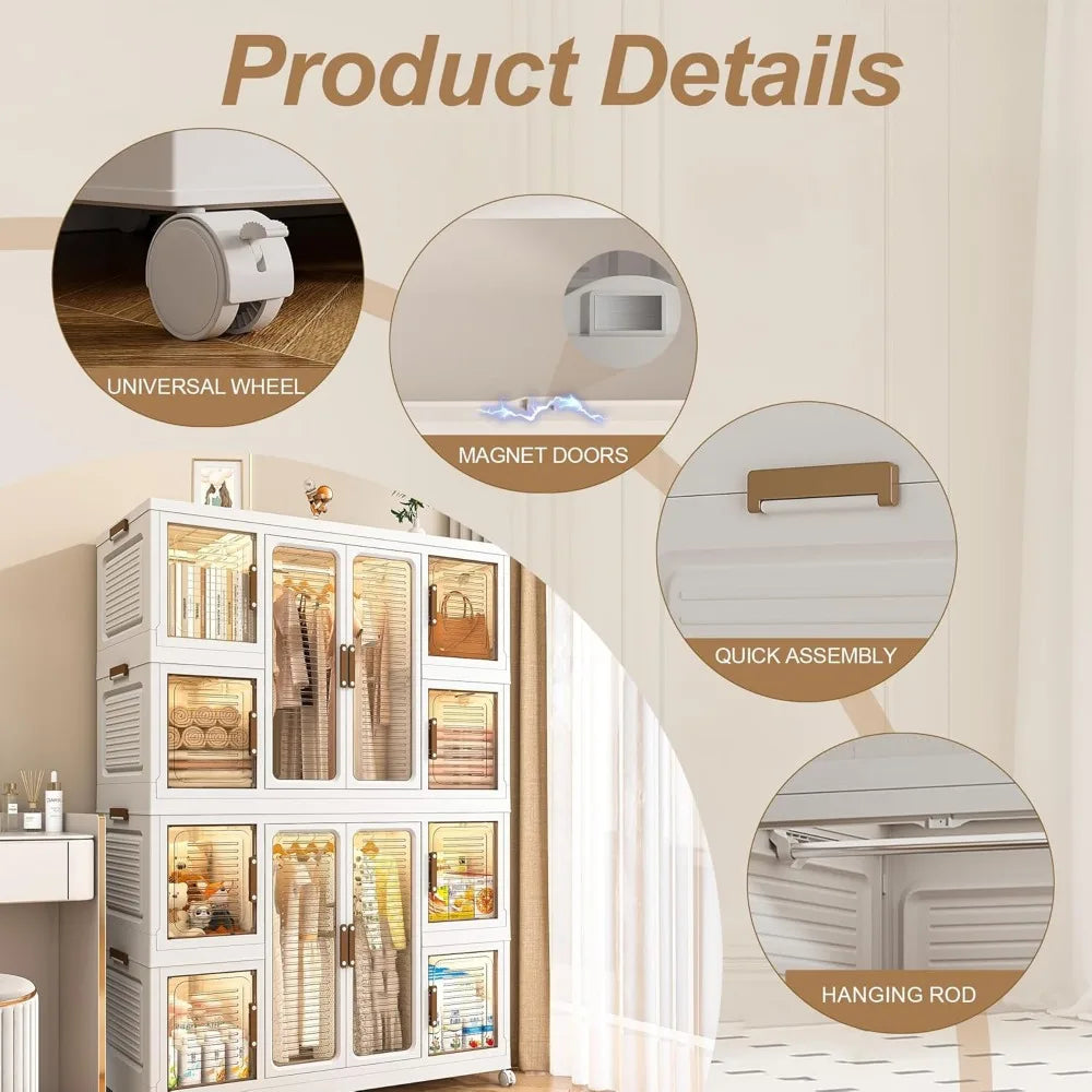 Plastic Collapsible Closet Organizer with Magnetic Transparent Door