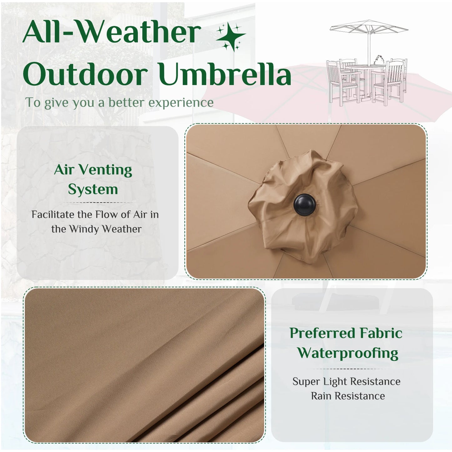 All Weather Outdoor Patio Umbrella For Backyard