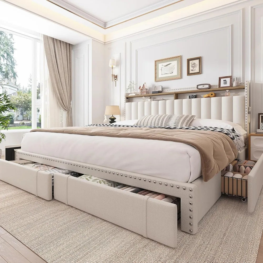 King Size Platform Bed Frame with Storage
