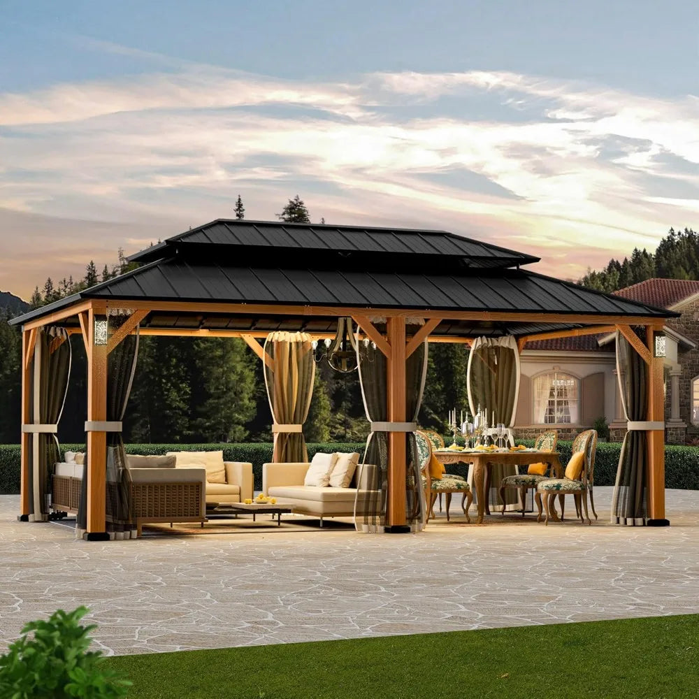 Permanent Hardtop Gazebo 12' x 20' w/ 4 LED Lights