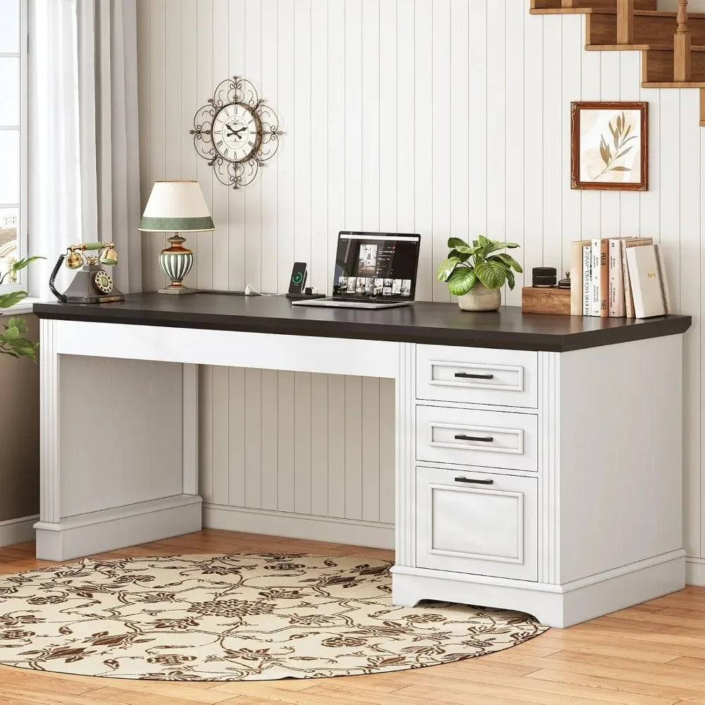 Executive Office Desk with 3 Drawers & Power Outlet