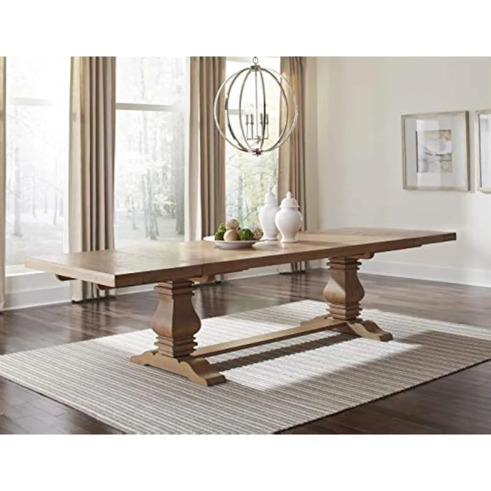 Farmhouse Rectangular Double Pedestal Wood Dining Table
