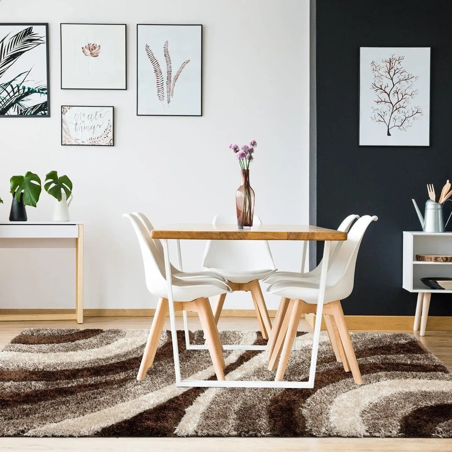 Brown 5X7 Modern Shag Geometric Area Rug