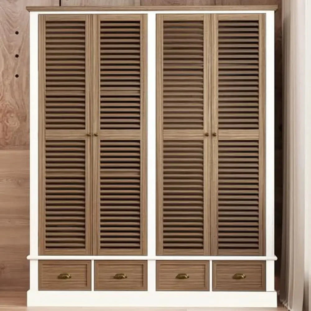 Wardrobe Closet Louver Doors Hanging Rod Shelves Drawers