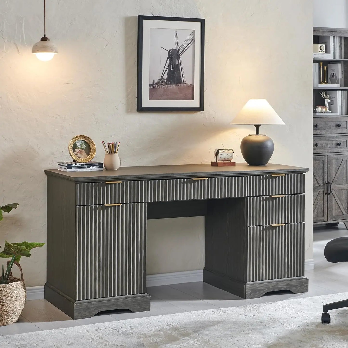 Modern L Shaped Home Office Desk with Storage