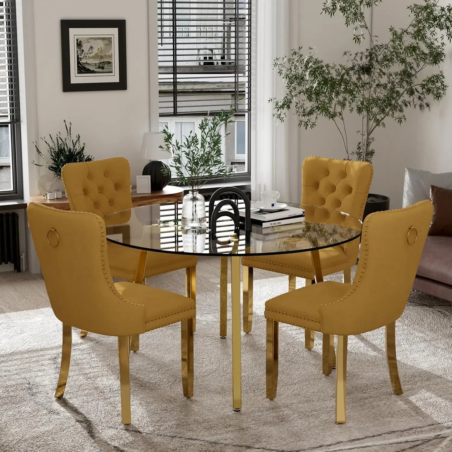 5-Piece Luxury Round Glass Dining Set