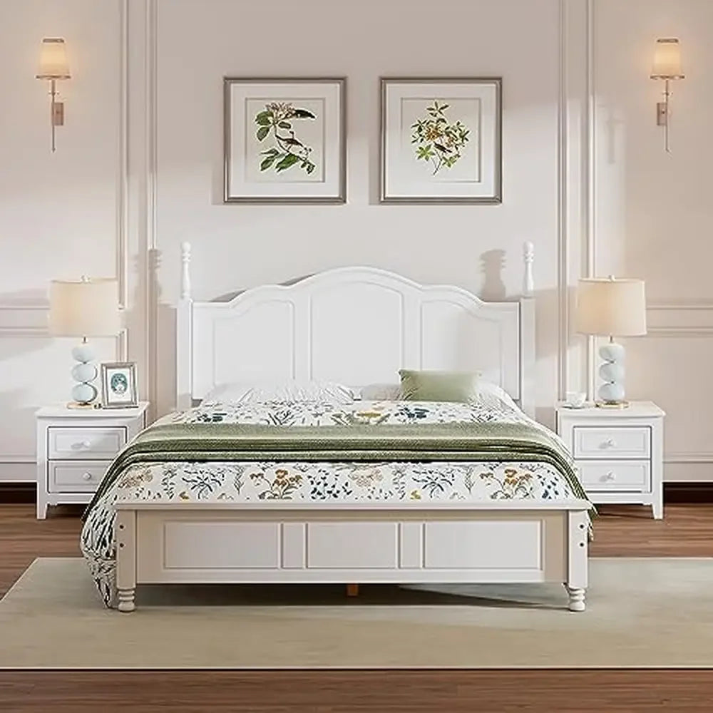 Retro Style Queen Size Platform Bed Set